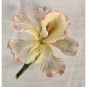 Vtg Capodimonte Porcelain Orchid Flower Sculpture Mollica 5"  Italy White Pink